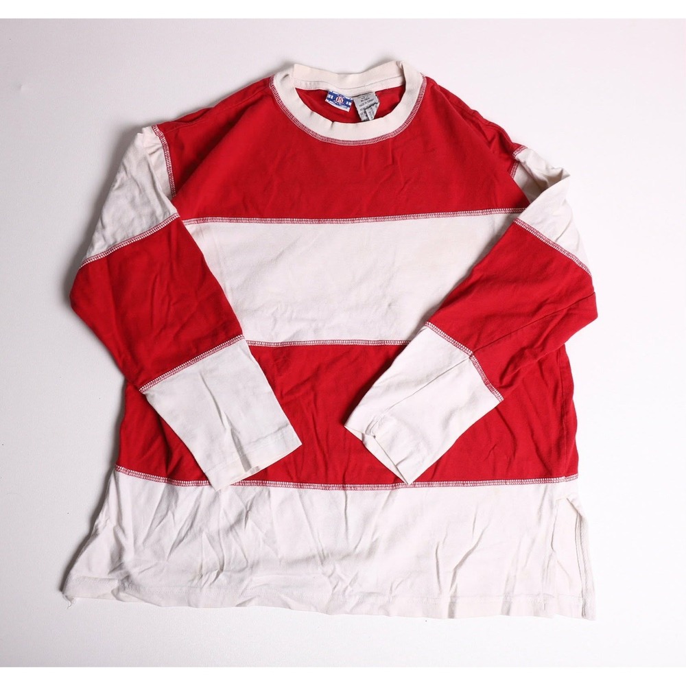 Vintage Pro Spirit Red White Striped Long Sleeve Shirt Mens Medium Cotton